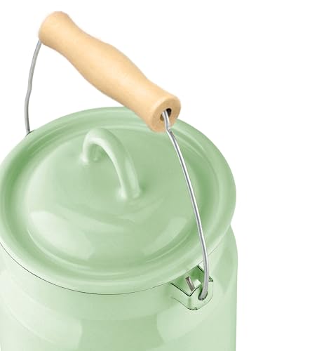 HOMEHUT Mint Coolness Vintage Enamel Milk Can with Lid – Rustic Farmhouse Kitchen Décor and Food-Safe Storage Container, Durable Enamelware, Country-Style Decorative Milk Jug, 3.5-qt. (3.3 L) - color: Mint Coolness