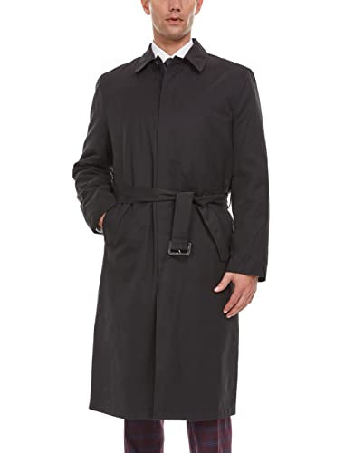 Adam Baker Men's Trench Coat | Single Breasted Full Length All Year-Round Belted Men’s Raincoat - color: Black Modern Fit, size: 46 Short