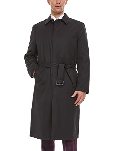 Adam Baker Men's Trench Coat | Single Breasted Full Length All Year-Round Belted Men’s Raincoat - color: Black Modern Fit, size: 36