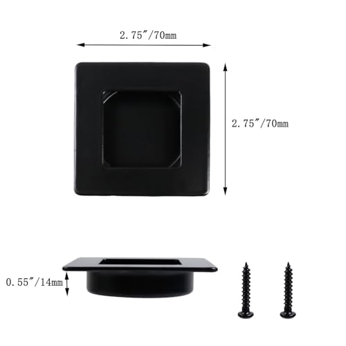 4Pack 2-3/4 Inch Recessed Finger Flush Pulls, Stainless Steel Square Flush Handles for Pocket and Sliding Closet Barn Doors Hardware, Inner Dia 2-1/8 Inch (Black)