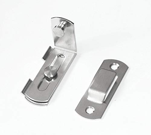 Stainless Steel 90 Degree Flip Door Sliding Latch - Safety Barn Door Lock, Right Angle Curved, Prevents Corrosion, Silver