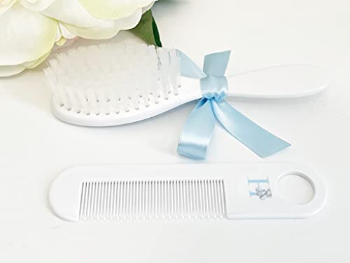 Personalized Boys Baby Brush and Comb Set, Elephant Boy Gift, Custom Babies Gifts for Newborn Boys. ECO Friendly Inks.