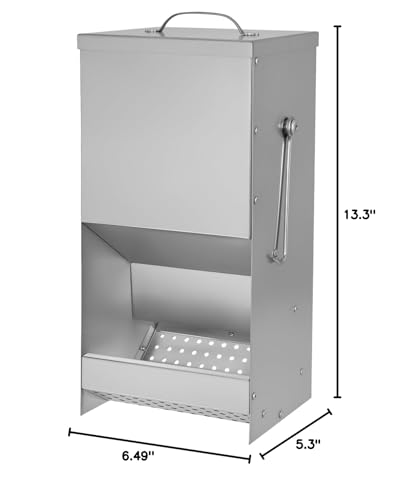 Rabbit Feeders Automatic for Cages,5 Pound Large Metal Trough Feeder Silver | Large Capacity Galvanized Outdoor Bunny Food Dispenser with Lid for Rabbits Chicken Guinea Pig Pet and Other Small Animals