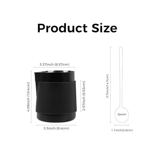 IKAPE Espresso Milk Pitcher, 15.04/450ml Milk Frothing Jug without Handle, Espresso Steaming Pitcher with Sharp Spout for Espresso Barista Tool(black) - color: Black