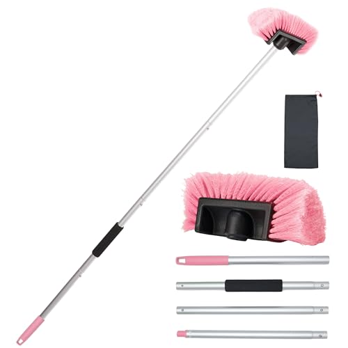 Car Wash Brush with Long Handle, 60'' Soft Bristle Cleaning Brush, Car Cleaning Brushes, Carwash Brushes for SUV, RV, Boat, Truck, House Siding, Sweep Snow,Pink - color: Pink