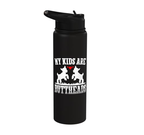 My Kids Are Buttheads Funny Goat Lover Goat Mom Farmer Stainless Steel Insulated Water Bottle - color: Black
