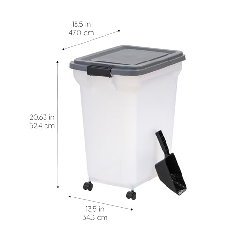 IRIS USA Dog Food Storage Container, Up to 40 lbs, Dark Gray, Made in USA | Includes 2-Cup Scoop & Wheels, Airtight Seal, BPA-Free, Bird Seed, Cat food, Cat Litter, Treats, Keeps Kibble Fresh - color: Dark Gray, size: 40 lbs