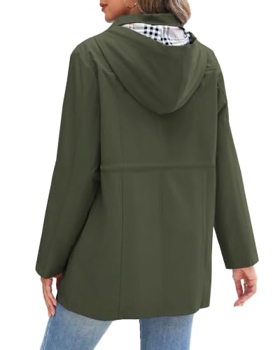 RUMIA Raincoat Women Waterproof Long Hooded Trench Coats Lined Windbreaker Jackets for Women 2026 S-2XL - color: Armygreen, size: Small