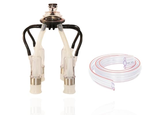 200cc Cow Milking Machine Cluster Assembly, Acrylic Teat Cup Shells, Extra Small 20mm Silicone Liners, 3-Way Milk and Pulsator Hose, Complete Milking Unit