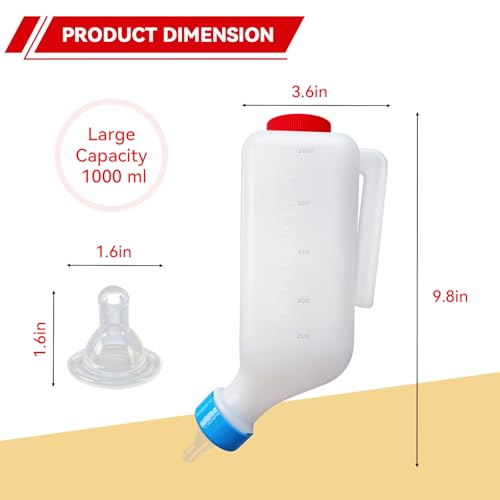 2pcs 1000ml Lamb Feeding Bottle Thickened Goat Milk Feeders with Hanging Handle and Silicone Pacifier Hang Upside Down Livestock Milk Bottles for Goat Lamb Fawns Nigerian Kitten Puppy
