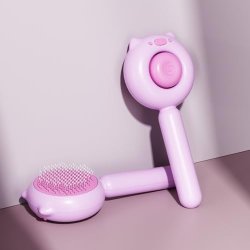 Cat Brush Dog brushes with Release Button for Shedding Grooming, fit for Long or Medium Haired Cats, Lightweight Skin Friendly Pet Brush Hair Removal Comb Brushes for Kitten - color: Pink