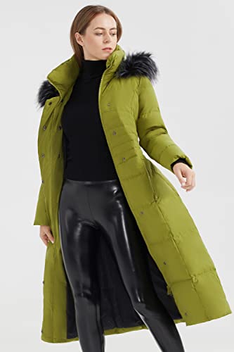 Orolay Women Warm Down Jacket with Hood Fur Long Puffer Coat Brown - color: Fruitgreen, size: Small