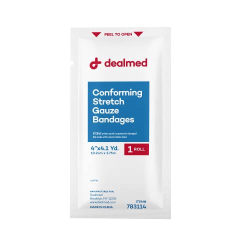 Dealmed Sterile 4 in Stretch Gauze Bandage - Latex Free - 12 Rolls | Polyester Mesh, Individually Wrapped, Self Adhering, Non Adherent, Breathable, Conforming Design, First Aid Burn Care - size: 4 Inch (Box), style: Sterile