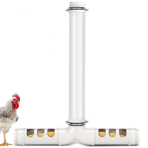 PVC Chicken Feeder No Waste 13lbs Automatic Poultry Feeder | Chicken Food Dispenser with 6 Feeding Port, Gravity Poultry Feeding Trough for Ducks Turkeys Geese Quails Pigeon