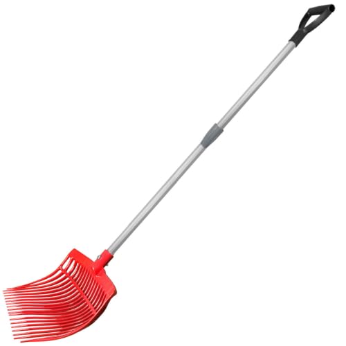 Country Pride Original Farm Fork, Durable Polycarbonate 16-Tine Barn Fork, Telescopic Aluminum Handle 2.5-3.7 ft, Lightweight UV-Stabilized, Heavy-Duty Stall and Hay Tool (Red) - color: Red