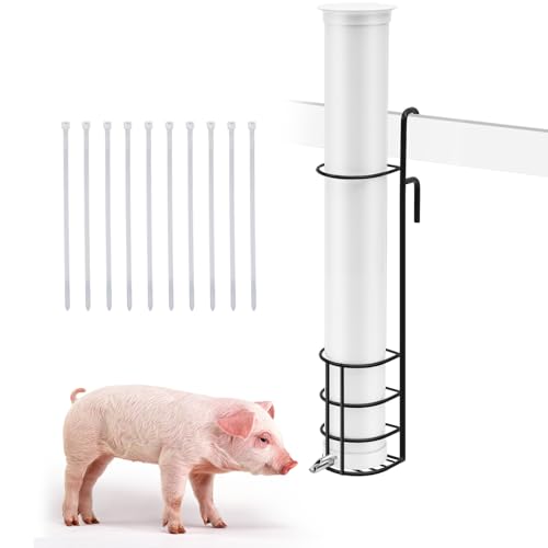 1 Sets Vertical Pig Waterer with Steel Nipples Cover and Cable Tie Adjustable Height Easy Mounting Drinker Kit for Pig and Other Livestock (White,Small)