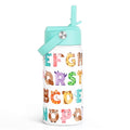 SANDJEST Alphabet Kids Water Bottle with Straw Lid 12oz Insulated Stainless Steel, Travel Tumbler, Animal Gifts for Boys Girls, Birthday, Christmas, Back to School - color: Animal 1