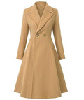 Women's Winter Double Breasted Trench Coat Notch Lapel Collar Wool Blend Pea Coat Swing A Line Long Overcoat - color: Camel, size: Large