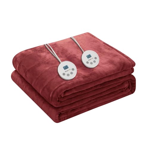 Wapaneus Heated Blanket Electric Queen Size 84"x90"-Dual Control with 10 Heat Levels 12 Timer Settings and 8 Hours Auto-Shut Off,Fast-Heating Electric Blanket,ETL Listed Machine Washable,Red - color: Red, size: 84*90in