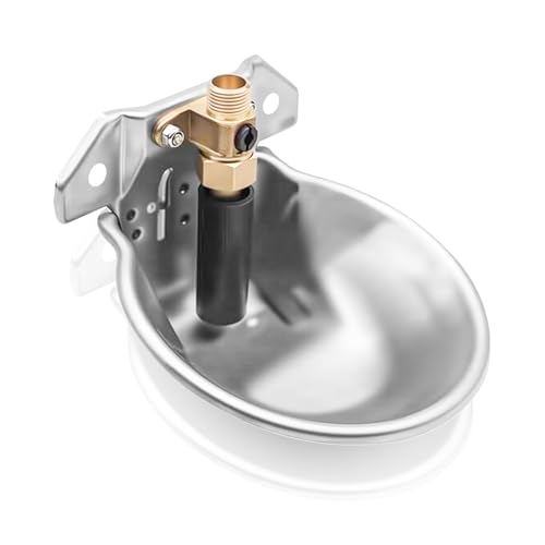 Automatic Animal Drinking Water Bowl with Float Valve and Drainage Hole 304 Stainless Steel Feeder Trough Dispenser Waterer Livestock Water Trough Suitable for Pet Dog Horse Cattle Goat Sheep（Dia 9in） - style: 0.6L-1pc