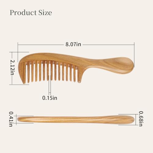 Onedor Handmade 100% Natural Green Sandalwood Hair Combs - Anti-Static Sandalwood Scent Natural Hair Detangler Wooden Comb (Wide Tooth),1 Count (Pack of 1) | Handmade, 0.15 in Tooth Spacing, Smooth Rounded Teeth, Helps Reduce Static, Less Pulling, Wavy Th