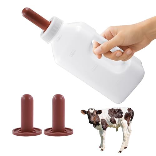 Livestock Bottle Feeding Kit, 2L Calf Milk Feeder with 3 Silicone Nipples, White, BPA-Free Plastic Bottle with Slow Flow Design for Farm Animals