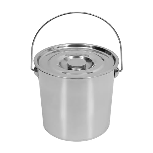 3 Gallon Stainless Steel Bucket with Hanging Lid, Food Grade 304 Metal Pail for Storage, Commercial Kitchen, Pet Food, Cleaning - 1.6mm Thick, Mirror Finish (3 Gal) - size: 3 Gal
