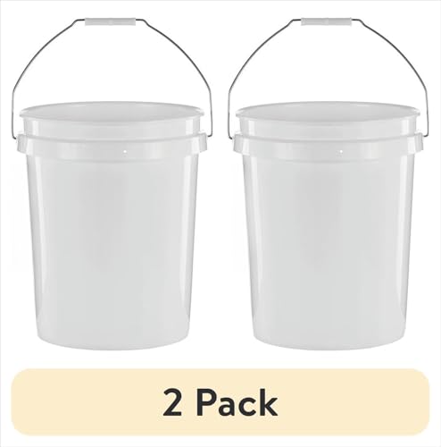 (2 Pack) 5 Gallon Round Utility Bucket, Comfort Handle, Plastic, White