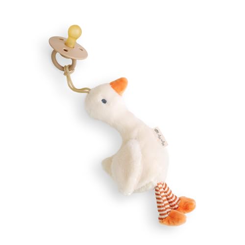 Itzy Ritzy Pacifier & Lovey Set - Natural Rubber Pacifier with Plush Goose | Natural Rubber Pacifier with Detachable Bear Lovey, Soft Cotton Fabric, Large Vent Holes, and Soothing Comfort for Babies - color: Goose