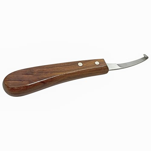 Equine Care Right-Handed Short Blade Hoof Knife for Horse Hoof Trimming | Short Farrier Hoof Knife: J2 stainless steel, compact curled tip and dual-riveted wood handle; right- or left-handed - style: Right Handed