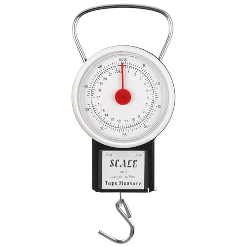 Mechanical Hanging Scale Multi-Purpose Luggage Scale Fishing Scale | Portable Spring Dial Fish Weight Scale with Tape Measure, for Fishing Kitchen Farms