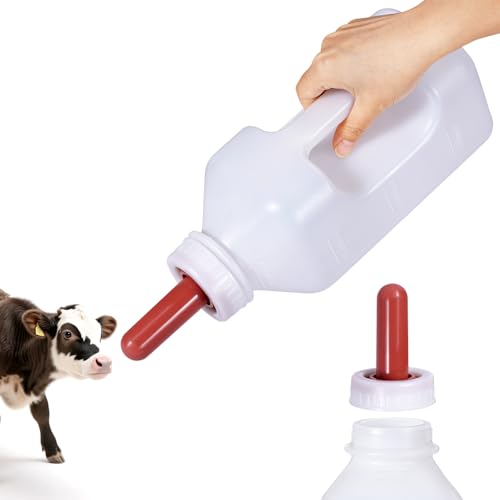 Screw Nipple Calf Bottle 2 Quart,Calf Feeding Device with Handle | Calves Nursing Milk Feeding Bottle with Rubber Nipple & Cap Livestock Supplie
