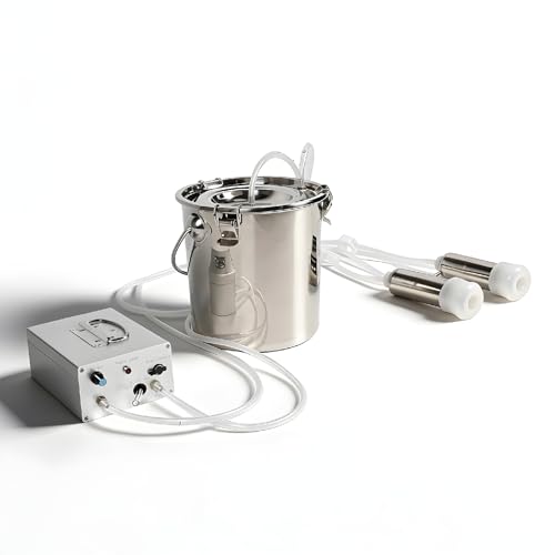 Electric Milking Machine, Portable Vacuum Milker with 5L Stainless Steel Bucket and Adjustable Pulsation, for Goat and Cow, Rechargeable Battery Operation