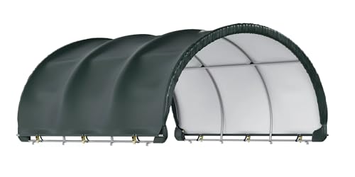 Polar Aurora 12'x12' Corral Shelter, Heavy Duty Round Style Canopy, Waterproof and UV Treated Canvas Cover, Easy Assembly Stable and Agricultural Storage and Shade Shed Kit for Livestock, Green - size: 12x12 FT