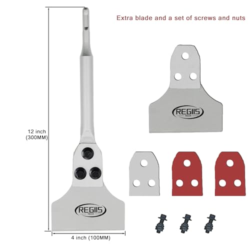 SDS Plus Floor Scraper 4 in. x 12 in. Wide Tile Flooring Adhesives Remover, Thinset Removal Tool Chisel Bit with Spare Blades for Rotary Hammer Drill - size: 4X12''