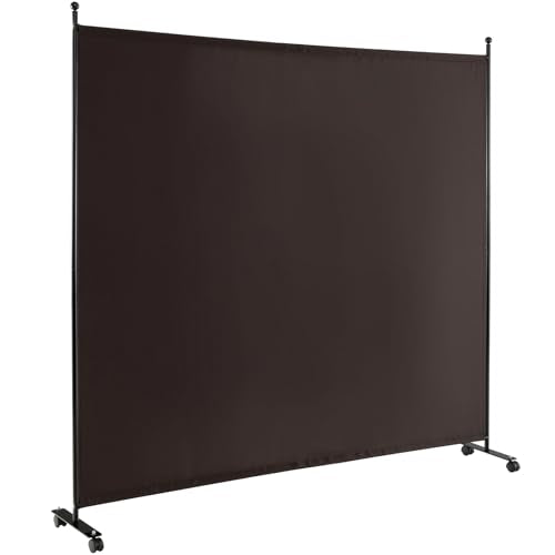 Giantex 73" x 73" Single Panel Room Divider with Wheels, Brown | Mobile Privacy Screen with Lockable Casters, Rolling Fabric Partition Wall for Home, Office, Studio - color: Brown, size: 73''W x 73''H (1 Panel)