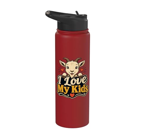 Goat Lover Farm Kids Animal Heart Cute Stainless Steel Insulated Water Bottle - color: Red