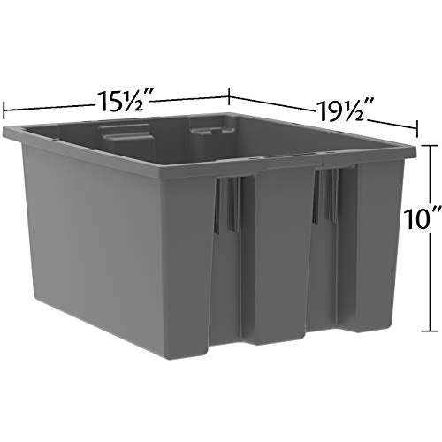 Akro-Mils 35190 Nest and Stack Plastic Storage Container and Distribution Tote, (19-1/2-Inch L x 15-1/2-Inch W x 10-Inch H), Gray, (6-Pack) - color: Grey