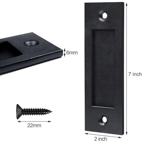 Finger Flush Pulls for Closet Pocket Sliding Barn Door Handle Set Pull Recessed Handle Rectangular Plate Matte Black Mounting Hardware Included (Black) (2''x 7'', Set, 1) - size: 2''x 7''