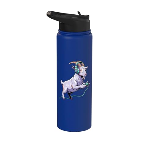 Gaming Goat Kids Controller Gamer Illustration Cute Goat Stainless Steel Insulated Water Bottle - color: Royal Blue