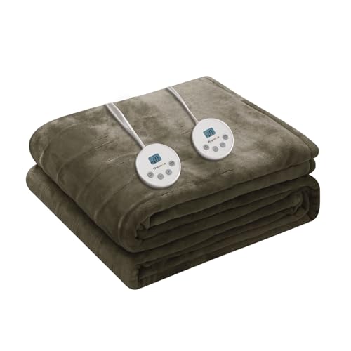Wapaneus Heated Blanket Electric Queen Size 84"x90"-Dual Control with 10 Heat Levels 12 Timer Settings and 8 Hours Auto-Shut Off,Fast-Heating Electric Blanket,ETL Listed Machine Washable,Dark Brown - color: Dark Brown, size: 84*90in