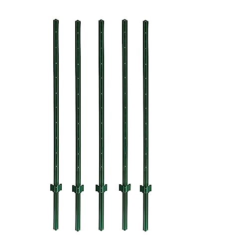 Heavy Duty 7 Feet Green, Pack of 5 Metal Fence Post, for Garden Wire Fence U-Channel Steel Garden Sign Post - size: 7',5 PCS
