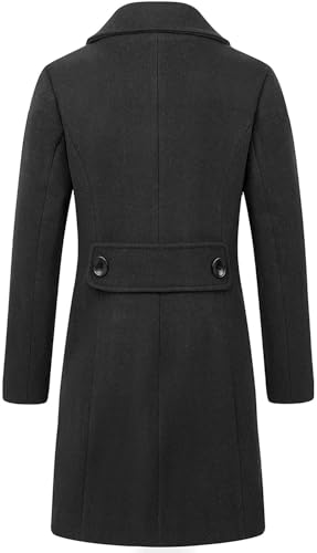 chouyatou Women Elegant Notched Collar Double Breasted Wool Blend Over Coat - color: Black, size: XX-Large