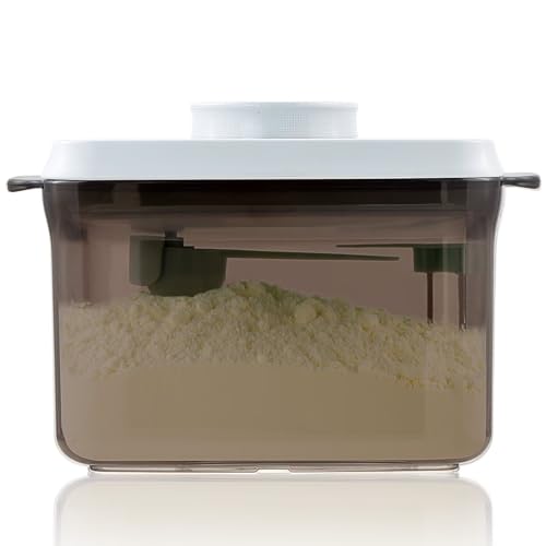 Baby Formula Container, 11oz Airtight Canister with Scoop & Leveler, Brown | One-Touch Wide Mouth Milk Powder Container with 5g Scoop and Leveler for Home Feeding Stations, Daycare and Overnight Stays - color: 11 oz - Brown