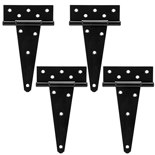 HILLMASTER 8 Inch T-Strap Heavy Duty Shed Door Hinges Gate Strap Hinges Black Tee Hinge Wrought Hardware for Wooden Fences,Yard,Barn Door,Rustproof (4 Pack) - size: 8in 4Pack