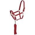 Tough1 Padded Horse Halter with Antique Hardware and Lead Rope - color: Red