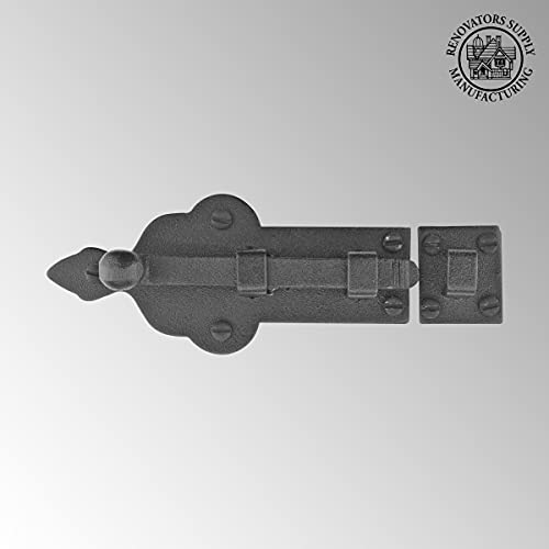 Renovators Supply Manufacturing Slide Bolt Latch 3 3/4 in. Black Wrought Iron Ball Tip Style Slide Bolt with Mounting Hardware - size: Pack of 1, style: 3.75 inch - Ball Tip