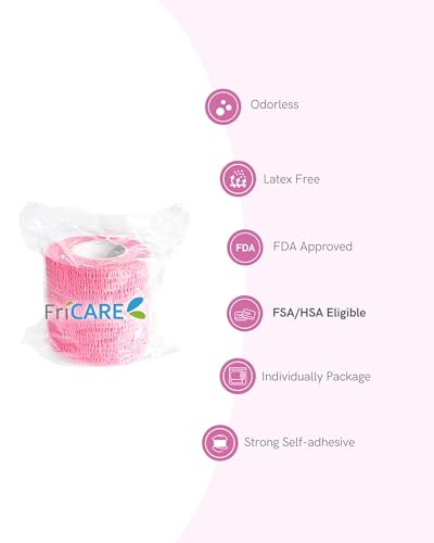 FriCARE Self Adhesive Bandage Wrap, Medical Tape in First Aid Kit | Elastic Cohesive Bandages for Sports/Vet/Wrist Ankle Wounds, 2 Inches X 5 Yards, Latex-free 6 Rolls, Sugar Bloom - color: Sugar Bloom