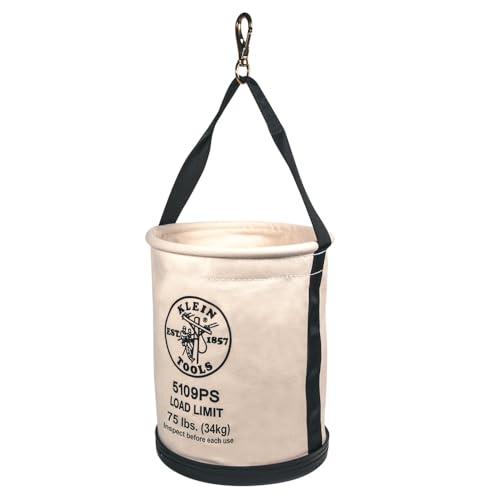 Klein Tools 5109PS Canvas Bucket, Wide-Opening Straight-Wall Tool Bucket with Pocket and Swivel Snap, 75-Pound Load Rated - style: Pocket/Snap