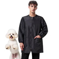 Dog Grooming Smock Long Sleeves Water-Repellent Hair-Proof (Black, L)